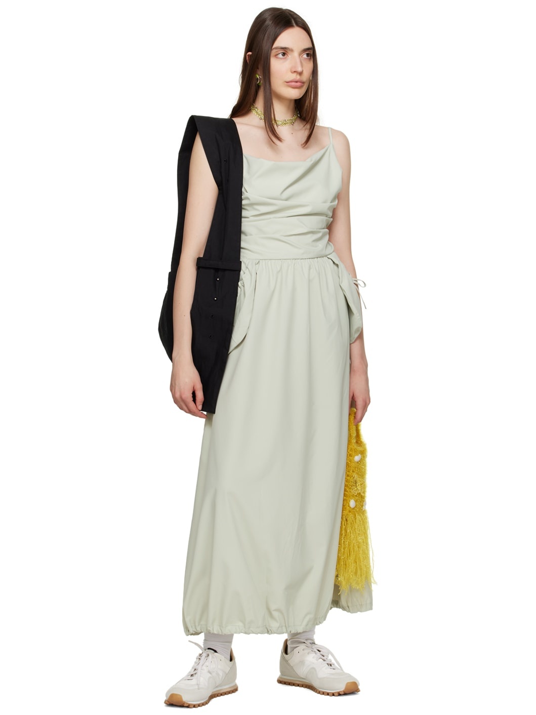 Green Gathered Midi Dress - 4