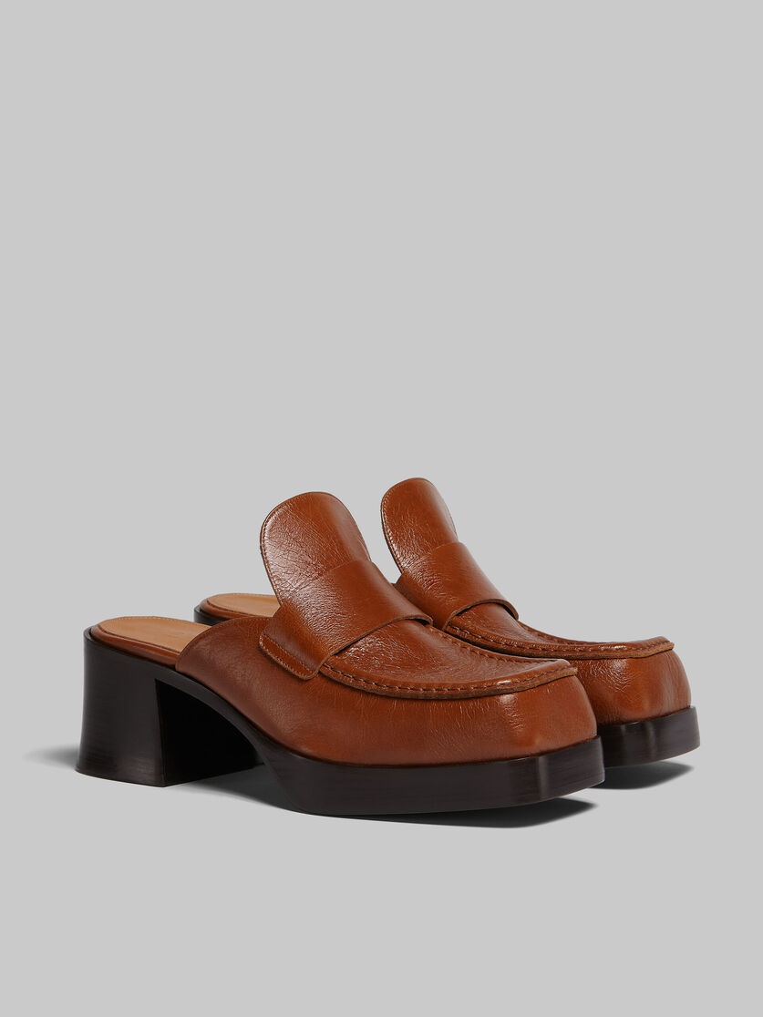 BROWN LEATHER HEELED MULE - 2