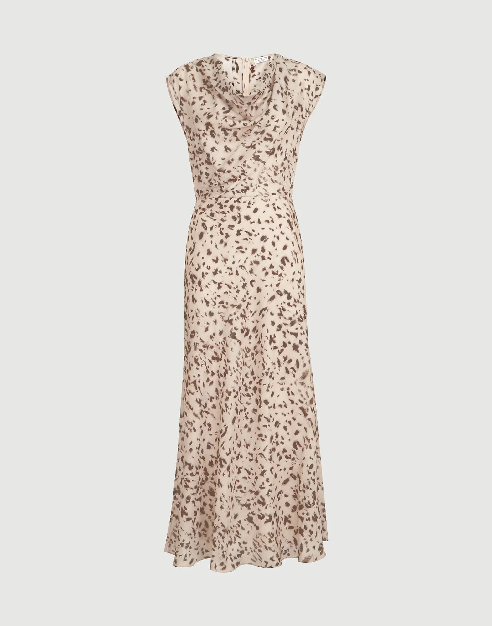 Lynx print silk pongee draped dress with monili - 1