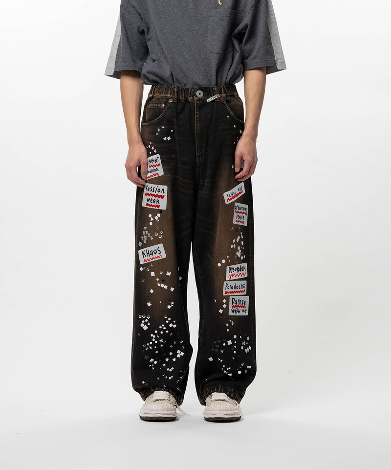 Embellished Sticker Denim Pants 3