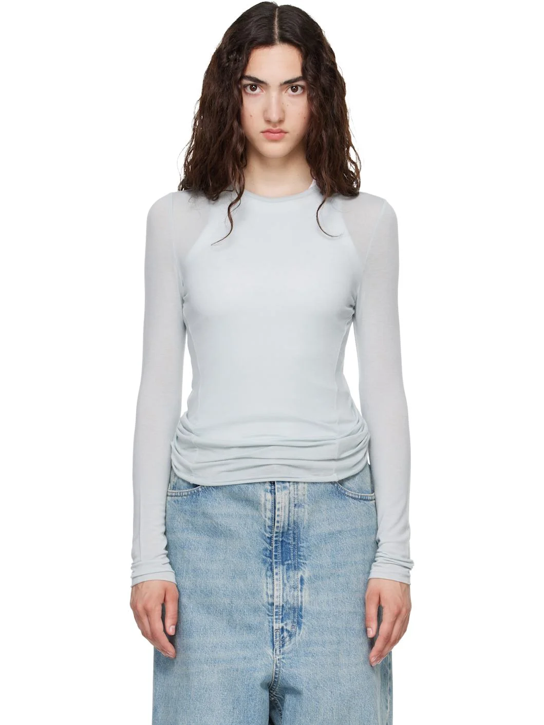 Blue Crewneck Long Sleeve T-shirt - 1