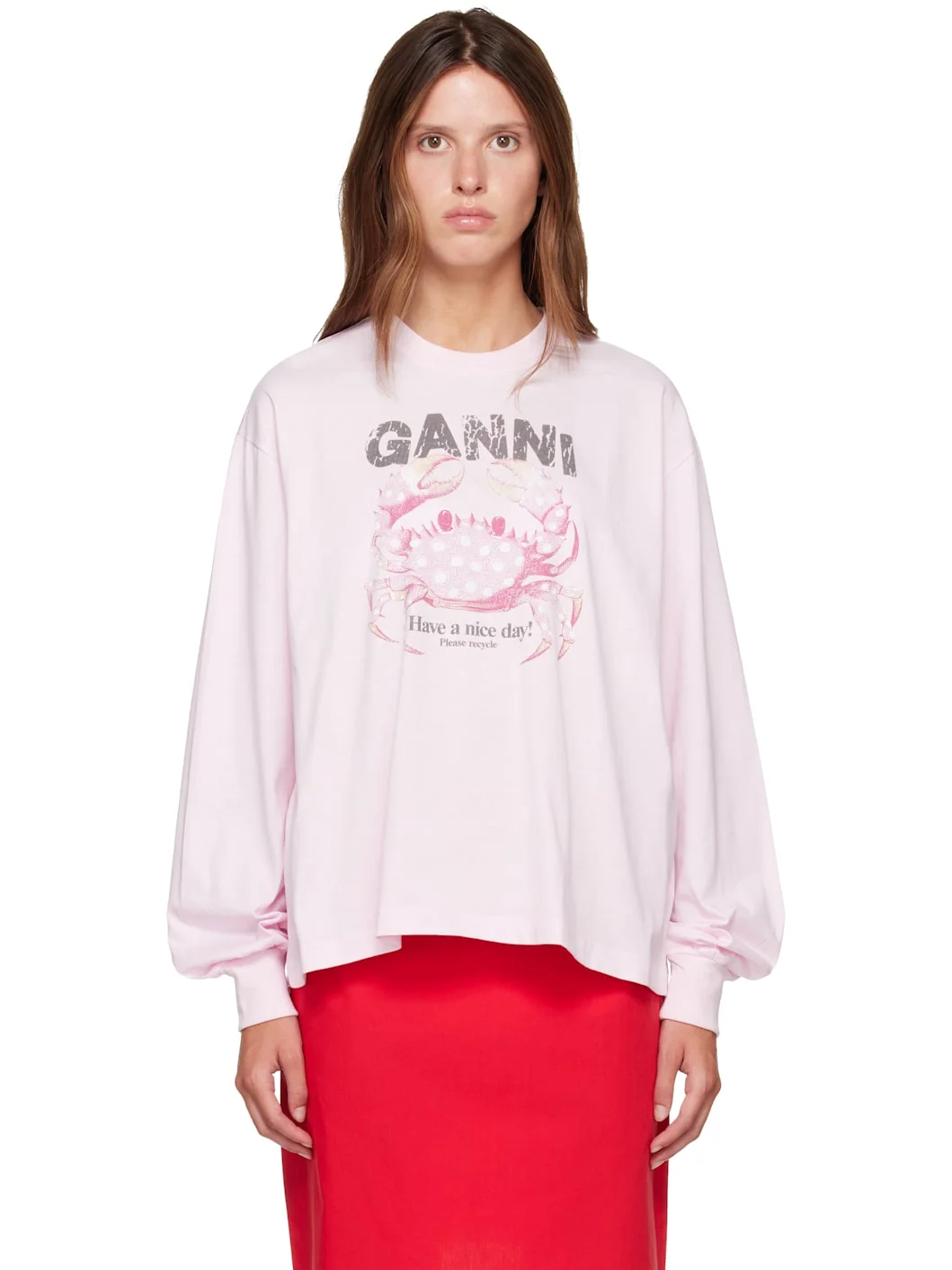 Pink Basic Cotton Jersey Longsleeve Crab T-shirt - 1