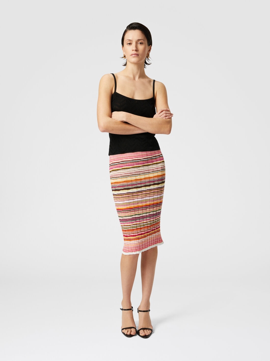 Striped cotton and viscose ribbed midi skirt - 4