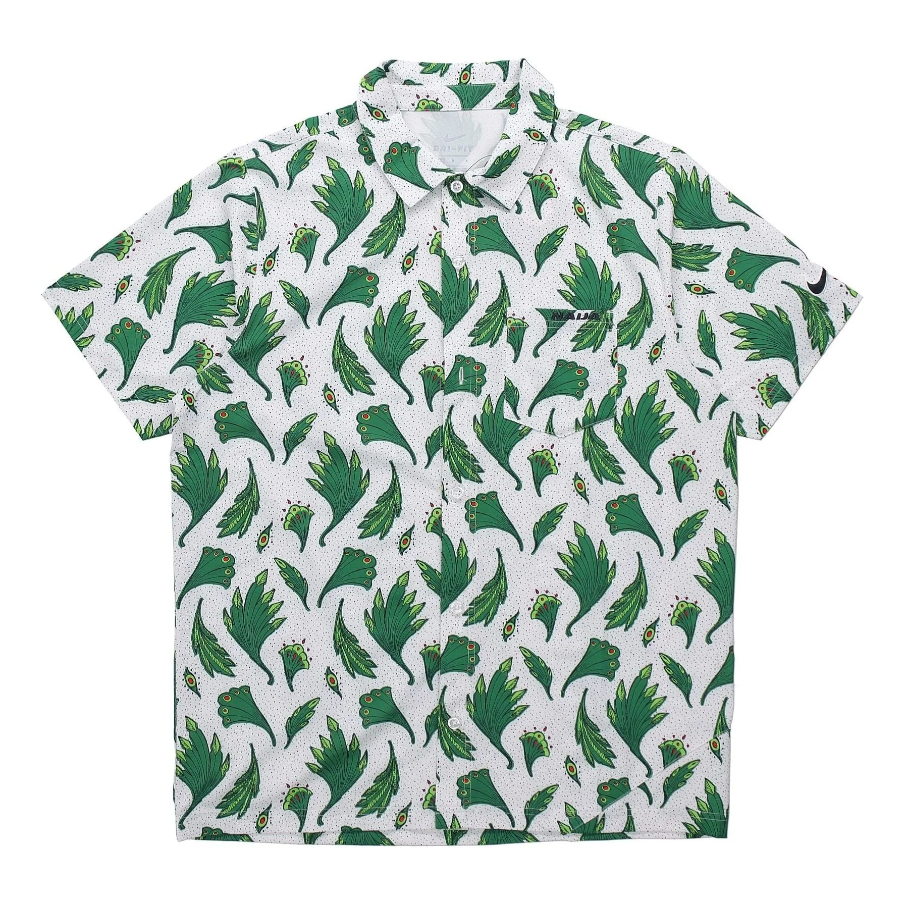 Men's Nike Nigeria Feather Printing Woven Short Sleeve White Shirt CU1417-100 - 1