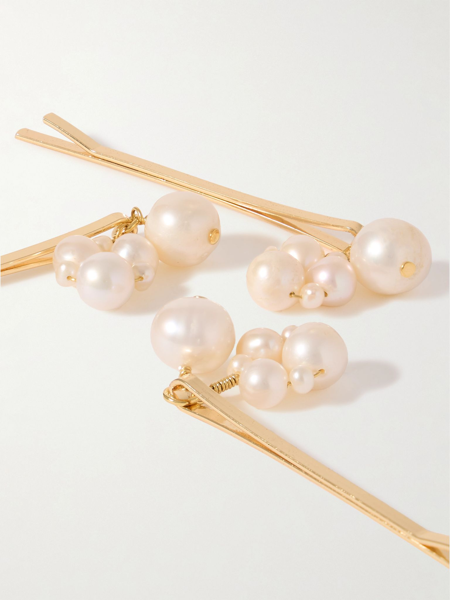 Set of three gold-plated pearl hair clips Ivory - 3