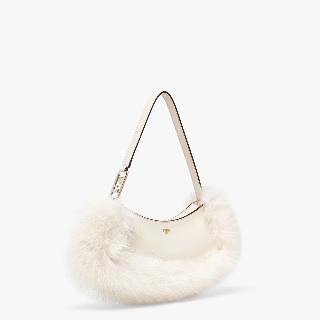 Pouch made of camellia-colored leather, embellished with tone on tone fox fur and decorated with Fen - 2