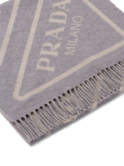 Prada intarsia-logo fringed scarf outlook