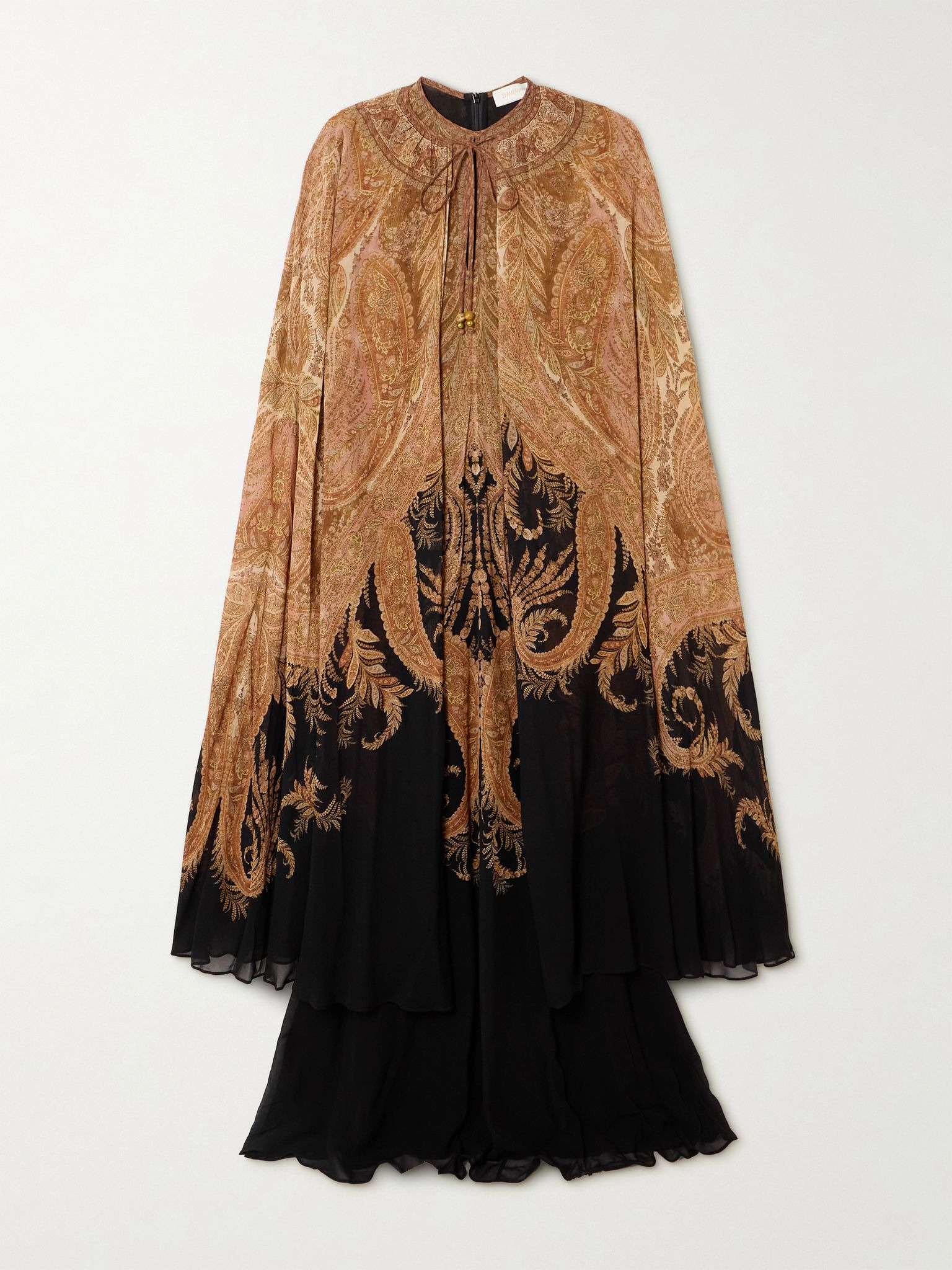 Hypnotic cape-effect paisley-print crepe de chine maxi dress Black - 1