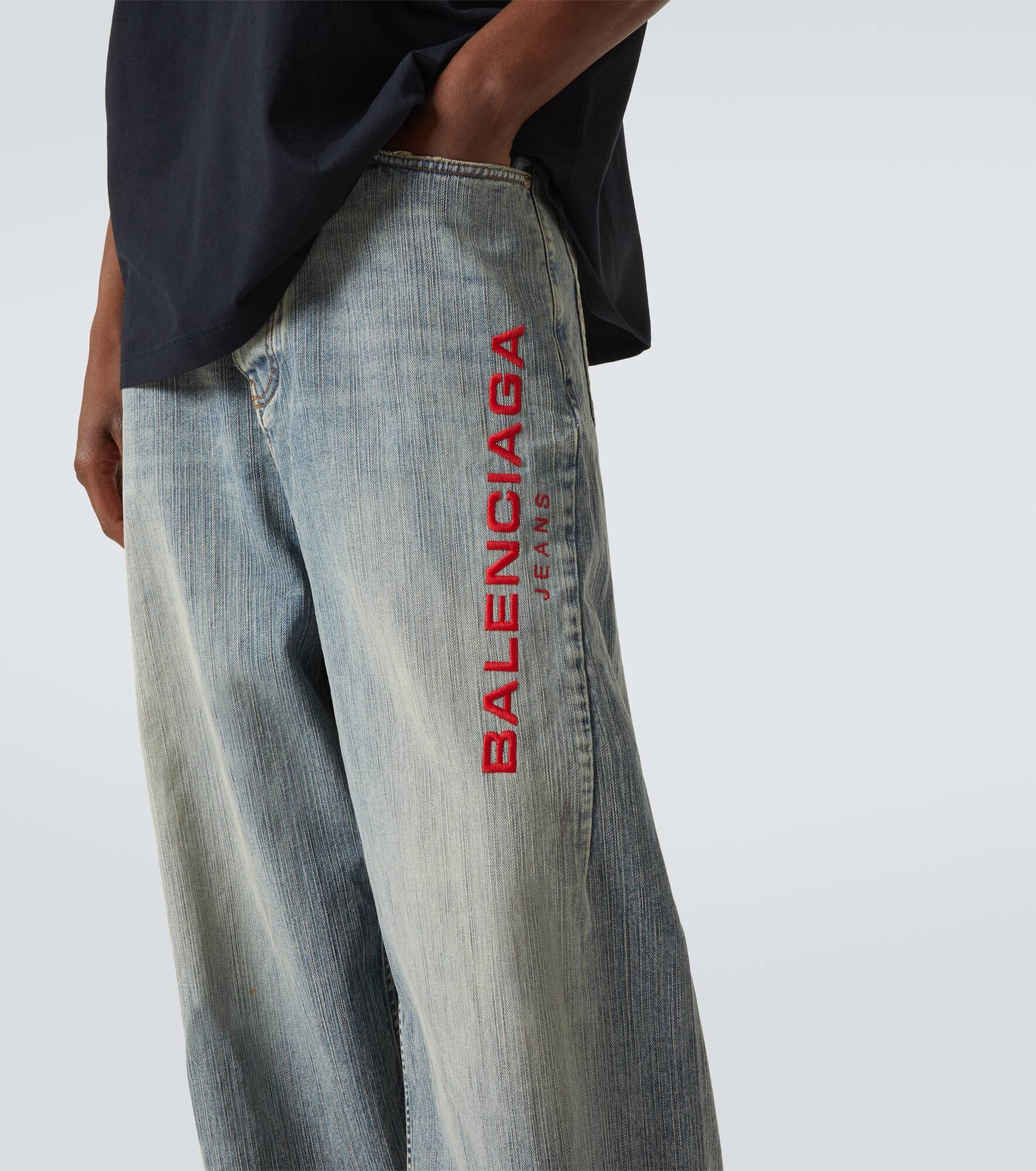 Logo embroidered wide-leg jeans - 5