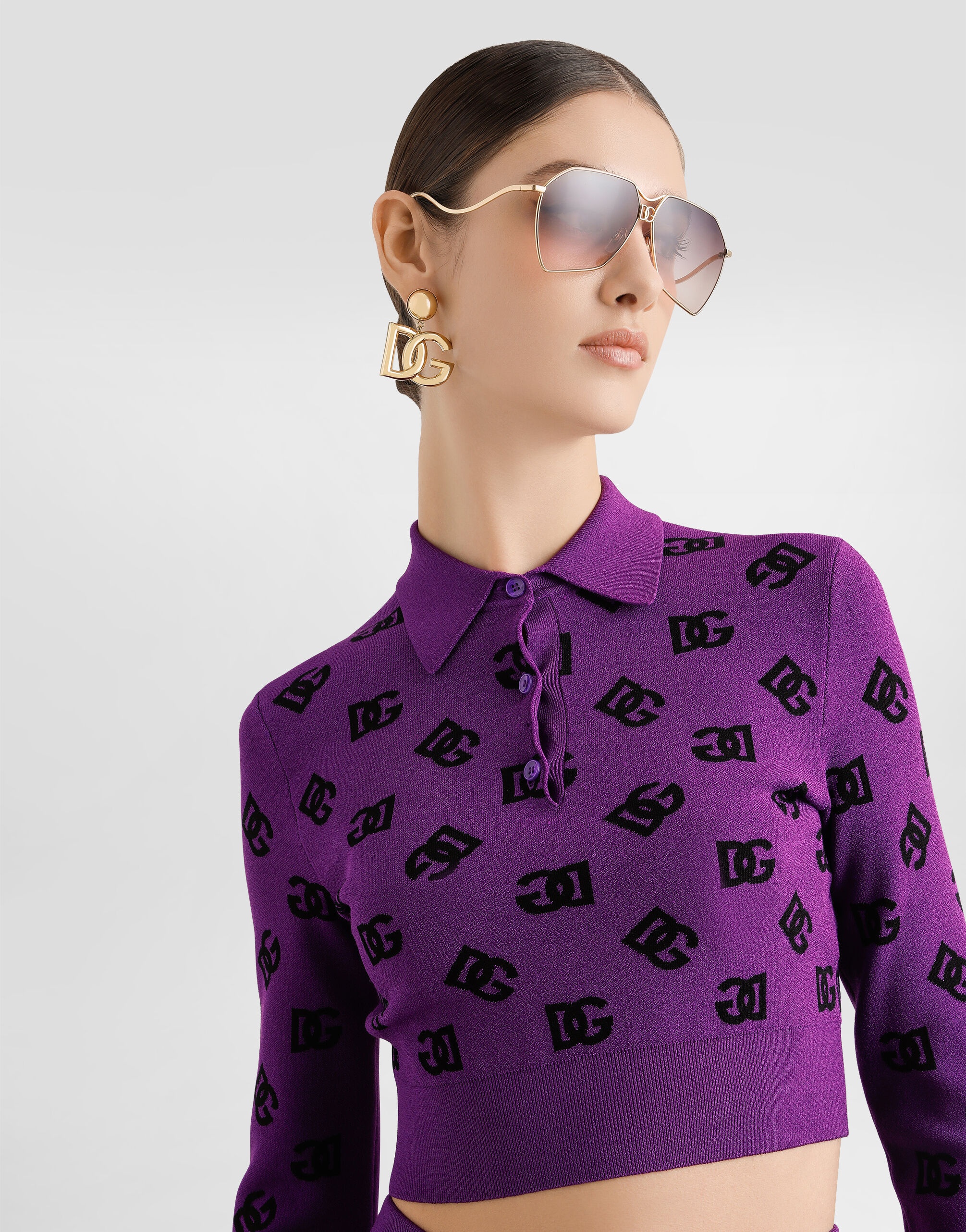 Long-sleeved viscose jacquard polo shirt - 4