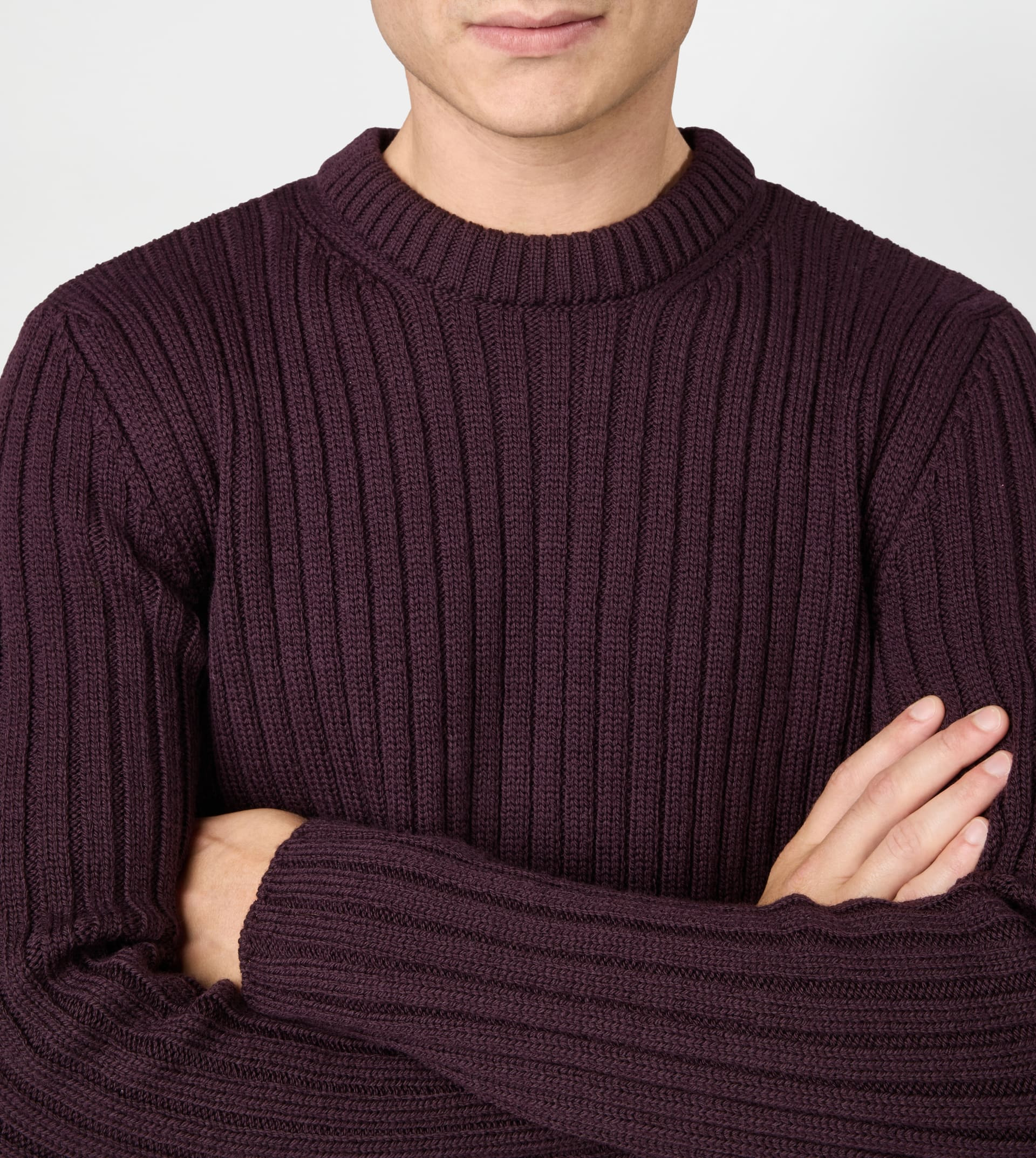 ROUND-NECK PULLOVER IN MERINO WOOL - BURGUNDY - 5