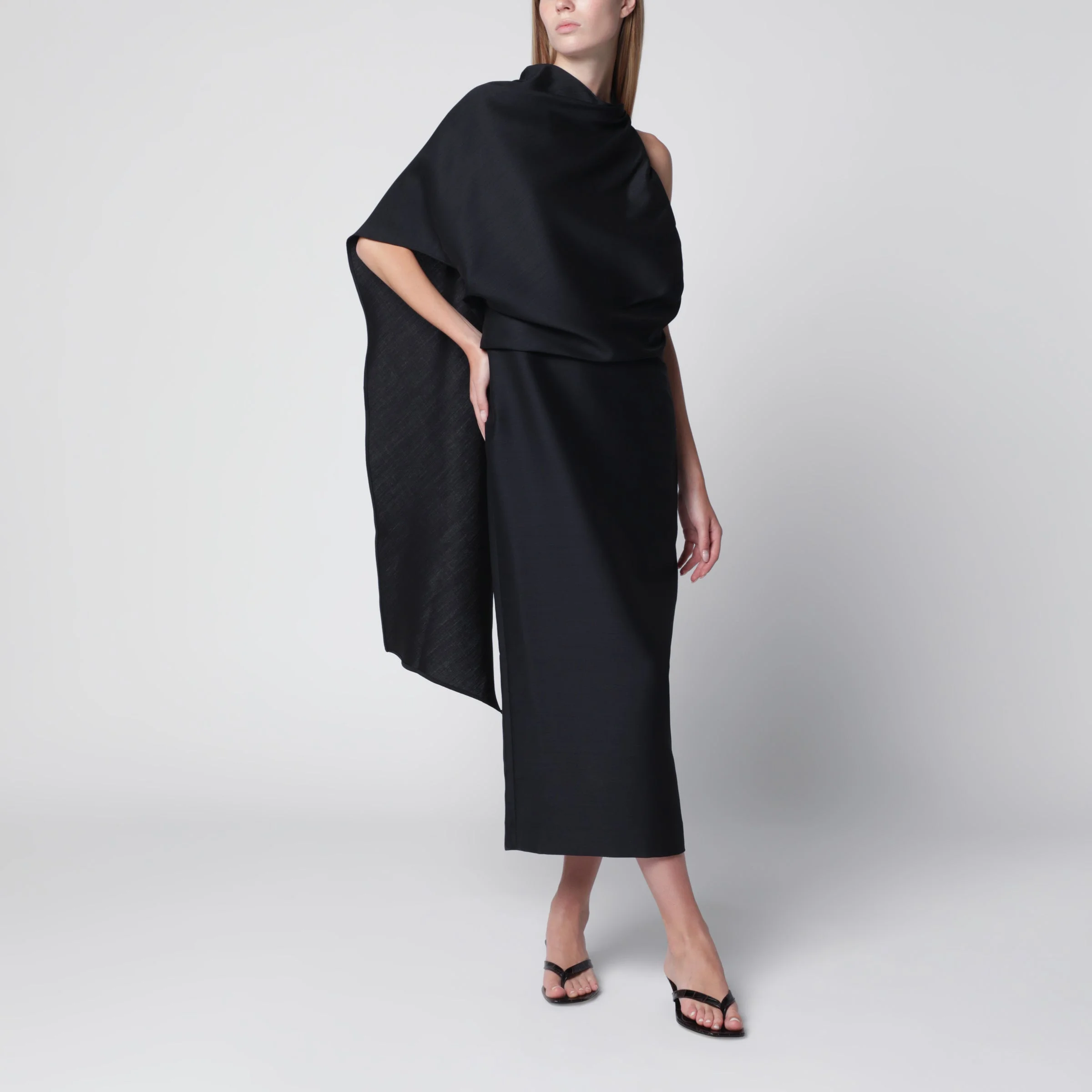 Midnight Blue One-Shoulder Midi Dress - 1