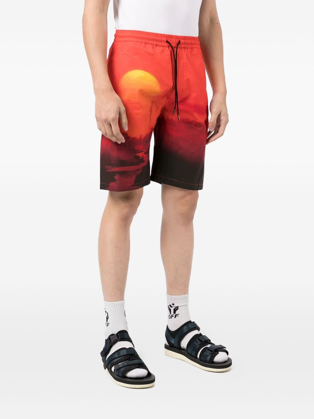 sunset-print drawstring shorts - 3