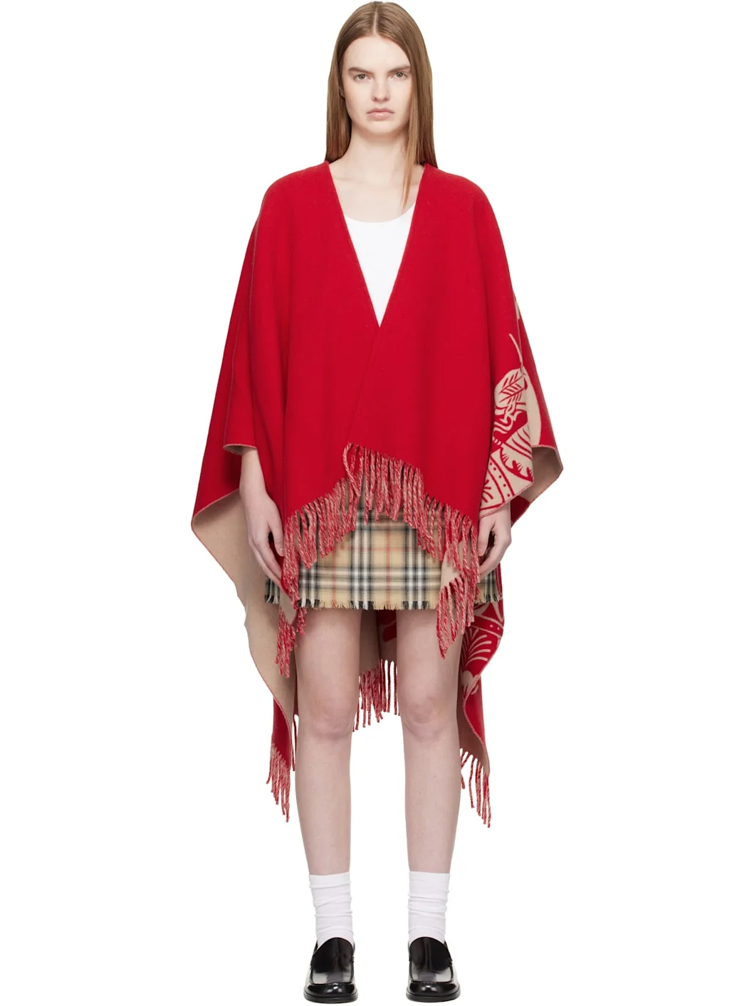Red EKD Wool Cashmere Cape - 1
