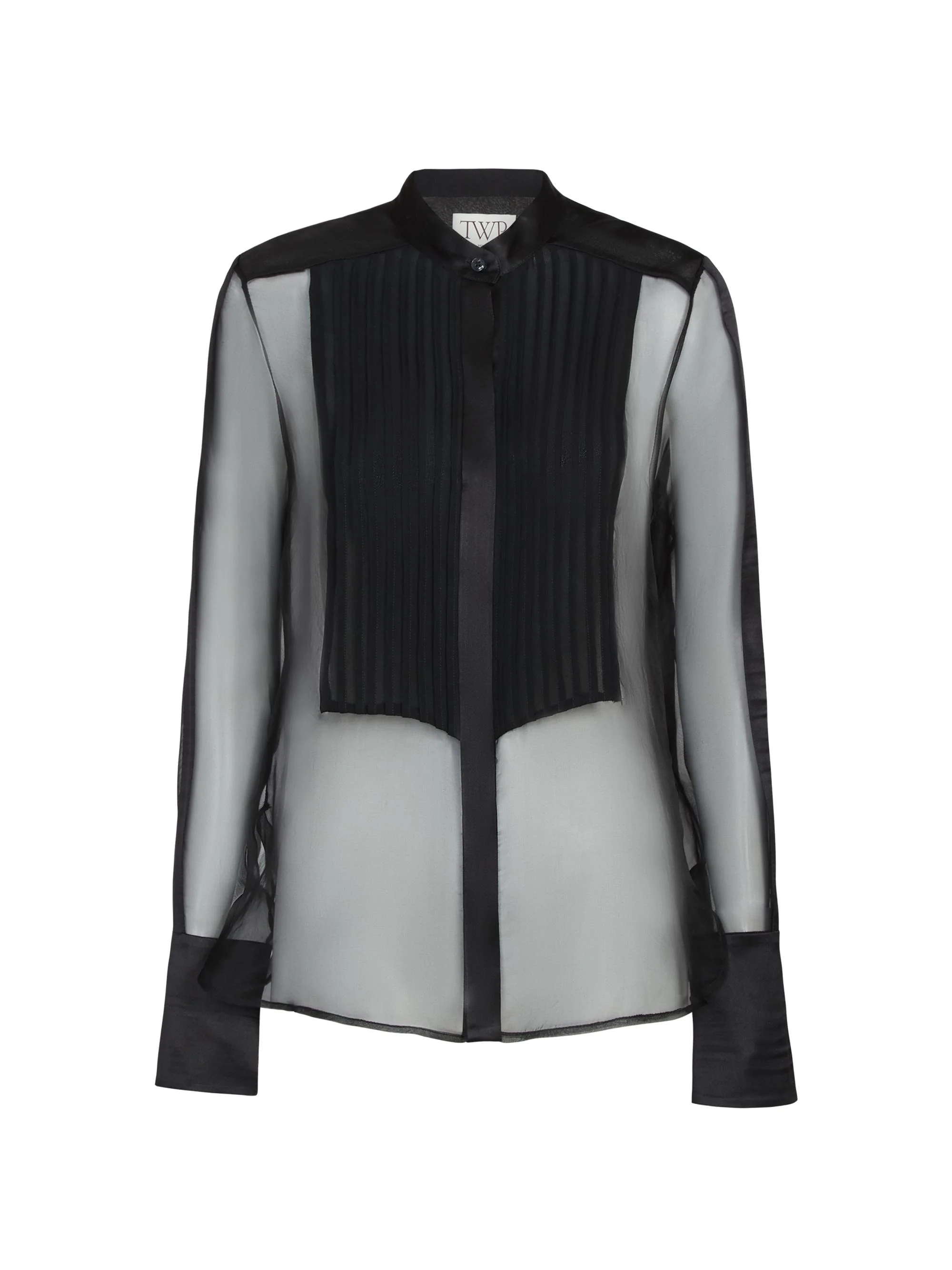 Women's Peyton Sheer Silk Pleated Bib Shirt - Black - 1