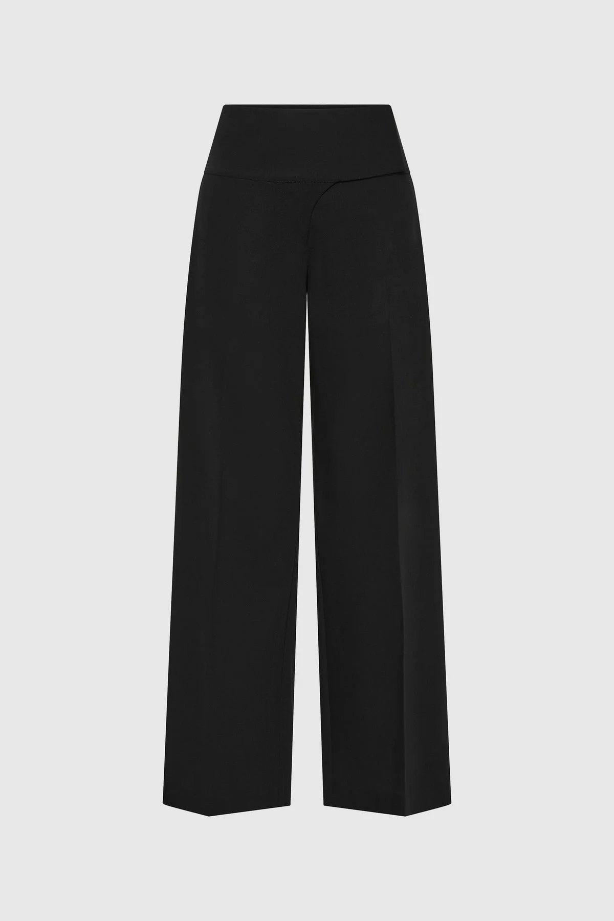 Wool Wide Waistband Pants - Black - 1
