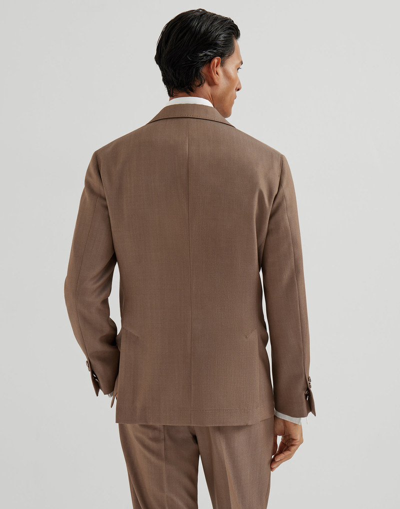 Brunello Cucinelli Wool denim deconstructed blazer with large peak lapels and metal buttons outlook