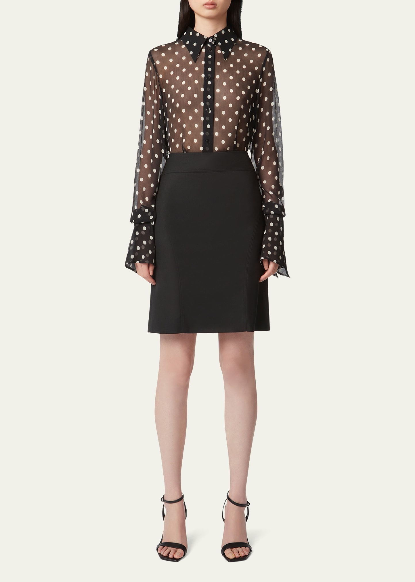 Chiffon Polka Dot Bell Cuff Blouse - 2