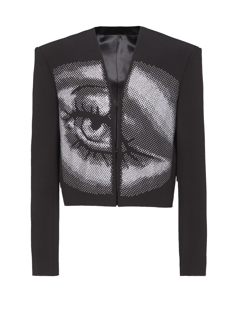 Cropped crepe jacket with crystals in an Eye motif 1