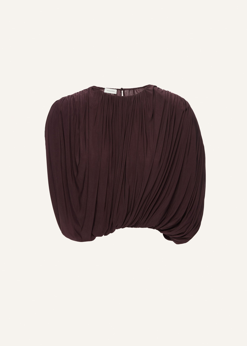 Sleeveless ruched bubble top in burgundy 1
