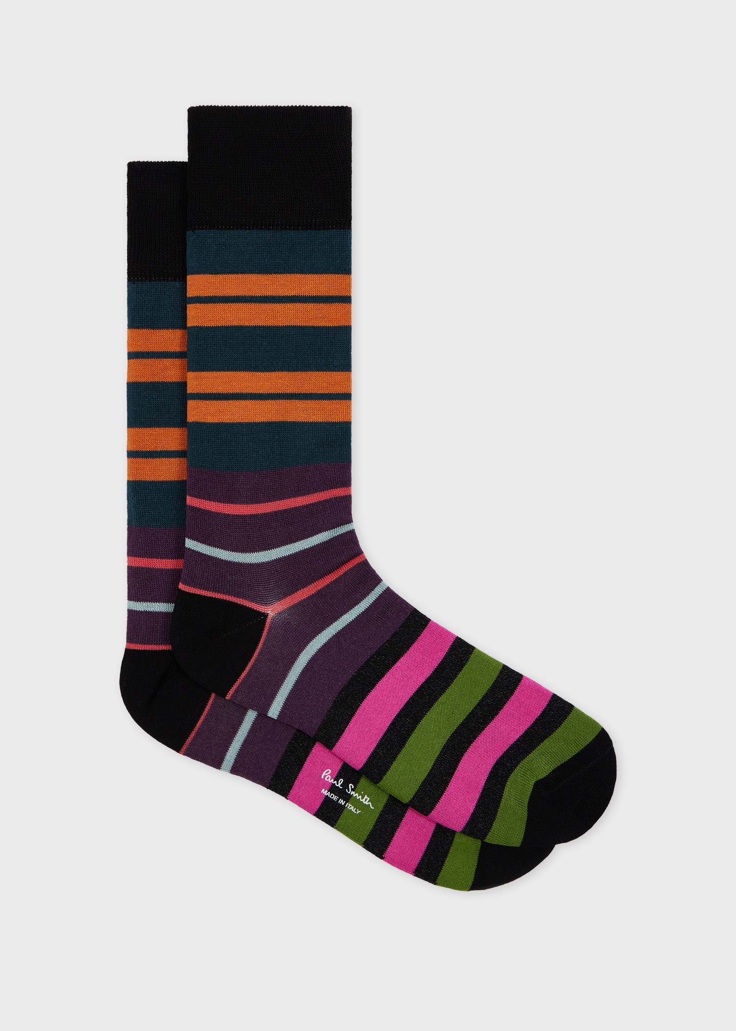 Black Mixed Block Stripe Socks - 1