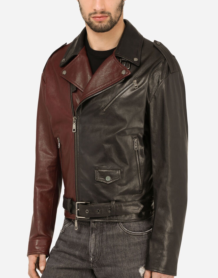 Two-tone leather biker jacket - 4