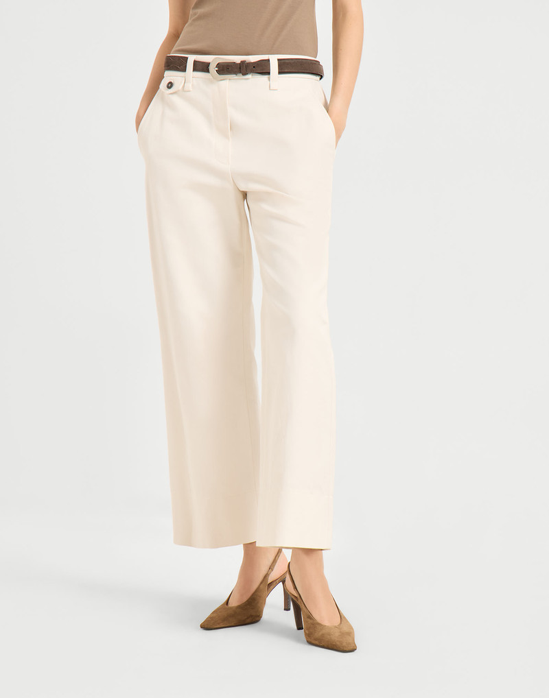 Cotton and linen cover cropped chino trousers with monili 1