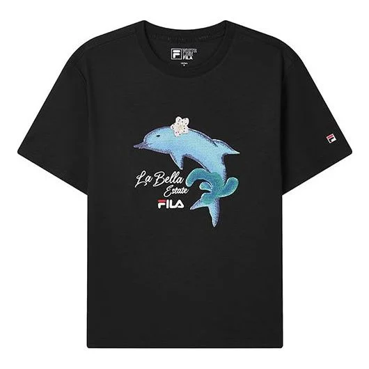 (WMNS) FILA Dolphin Printing Casual Sports Short Sleeve Black F51W128107F-BK - 1
