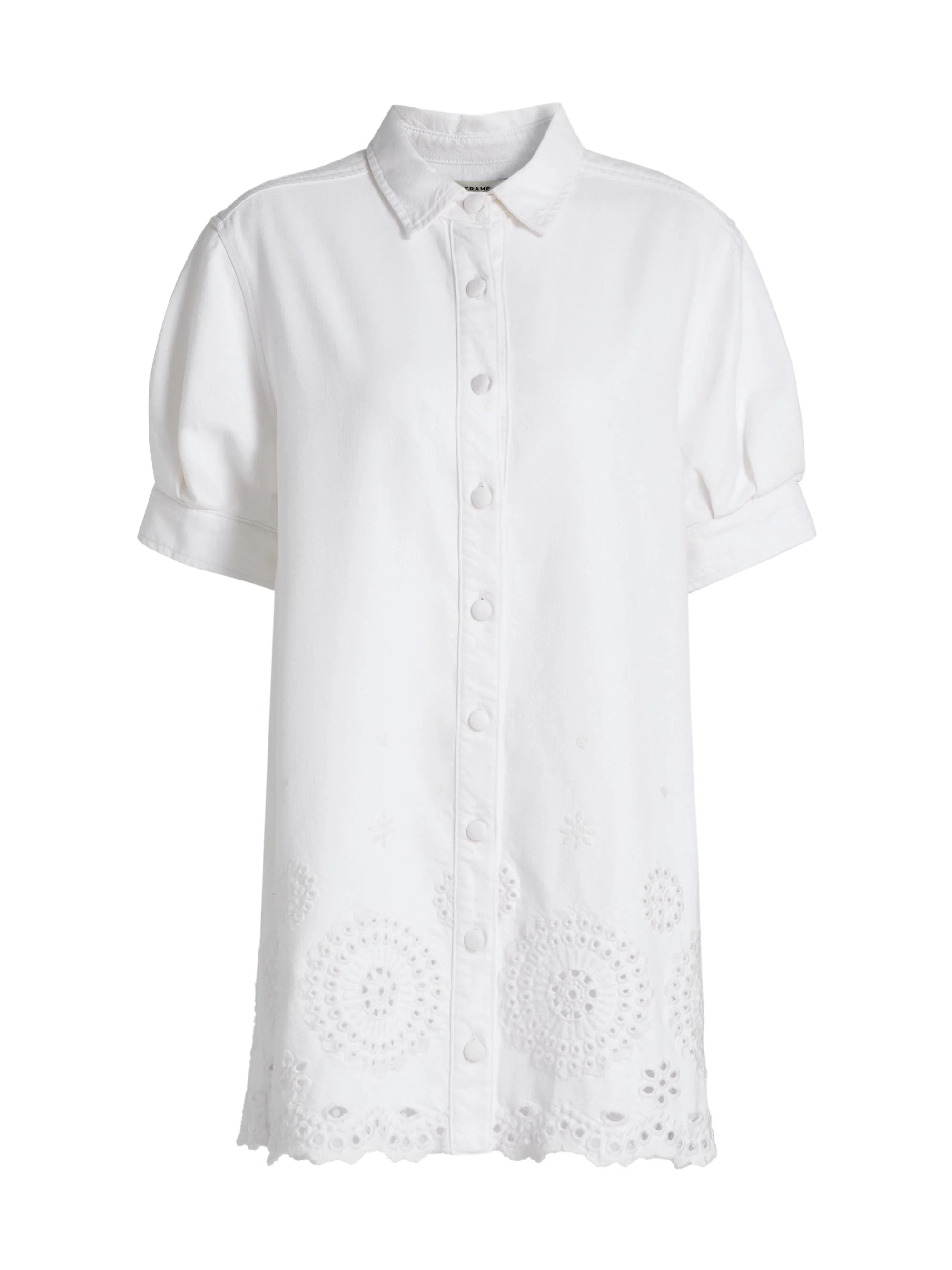 Women's The Eyelet Play Cotton-Blend Mini Shirtdress - White - 1