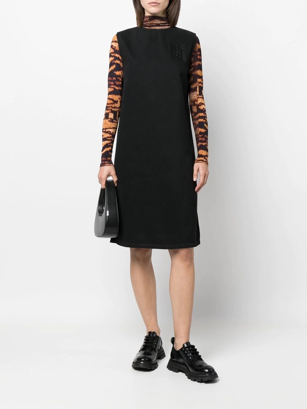 sleeveless logo-patch shift dress - 2
