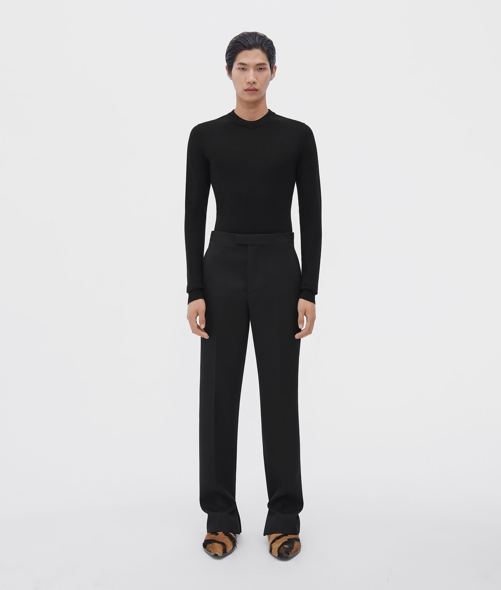 slim leg compact wool trousers - 1