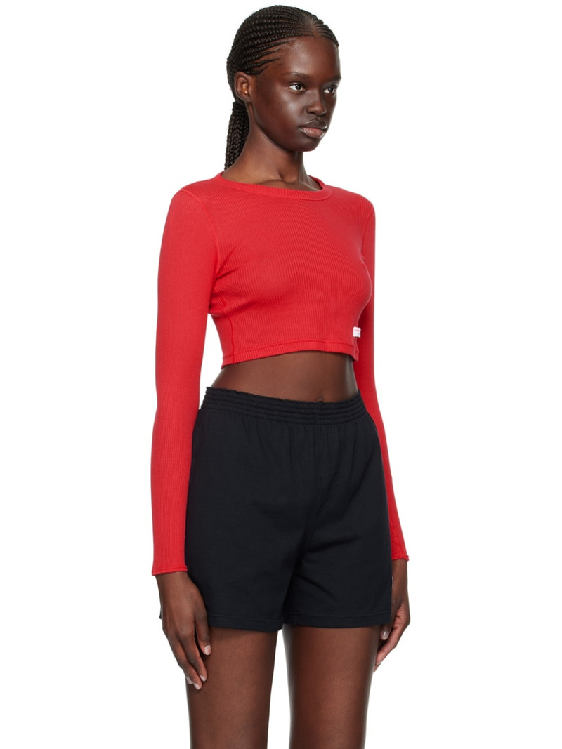 Red Cropped Long Sleeve T-Shirt 2