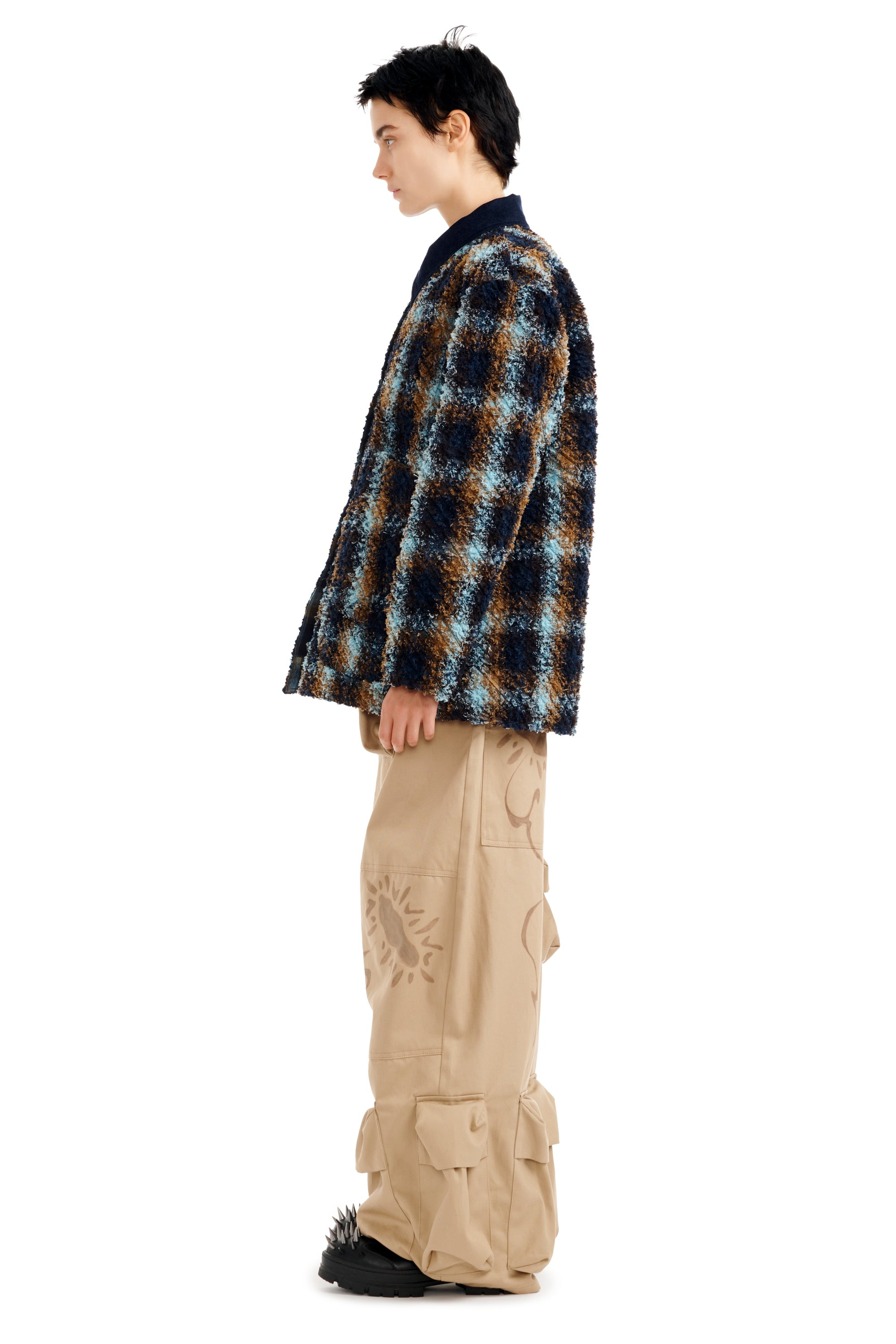NAVY CAMEL PLAID STABLE JACKET - 4