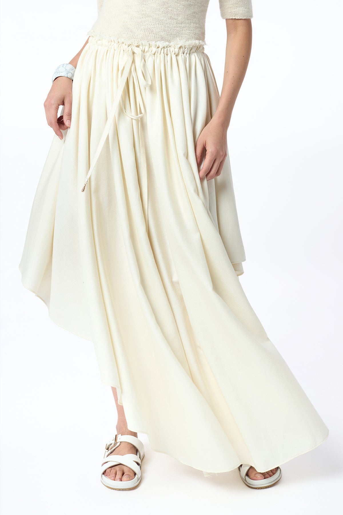 Dea Pleated Maxi Skirt in Ivory Virgin Wool Silk Linen - 3