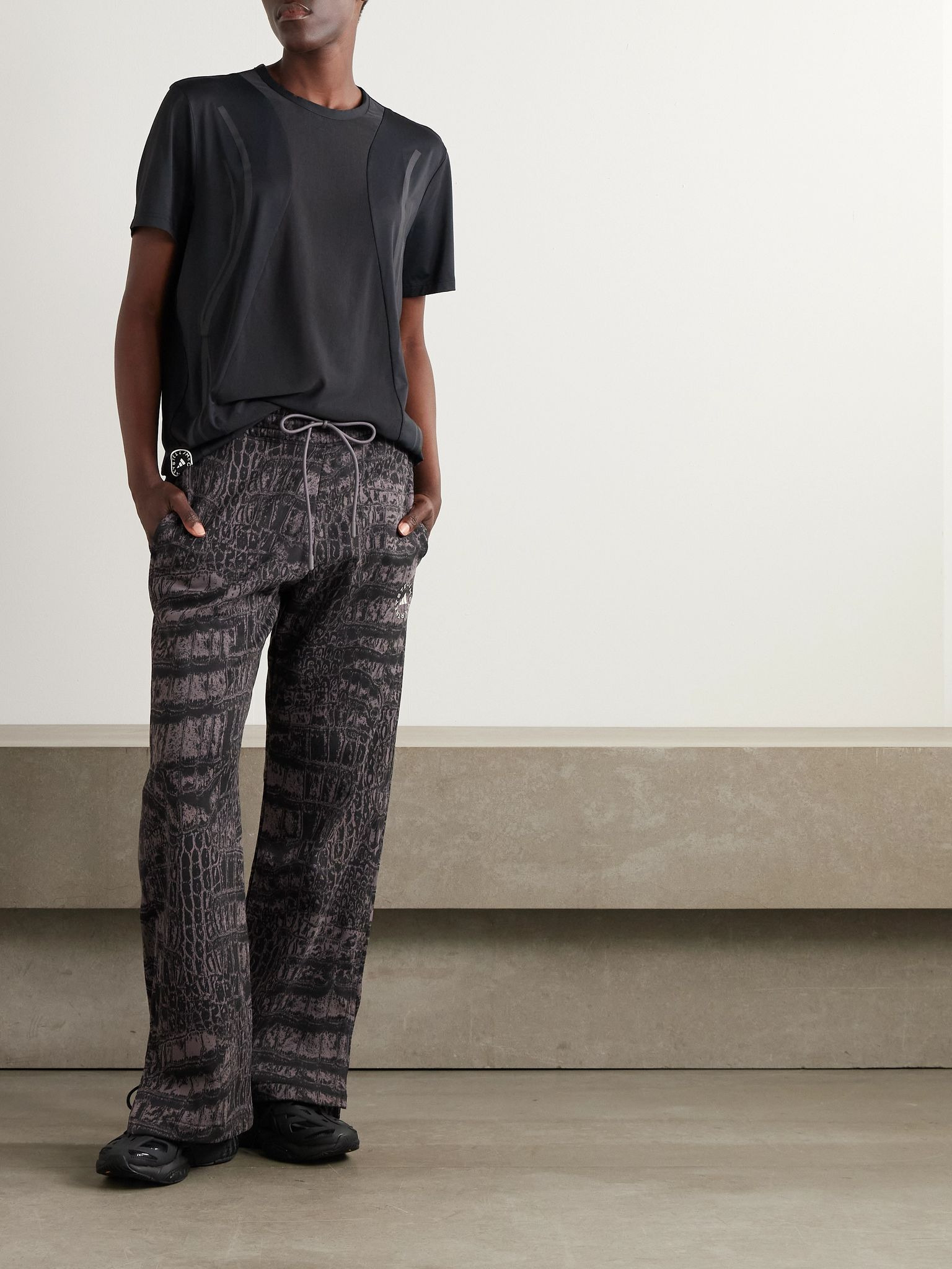 Printed organic cotton-jersey track pants Black - 2
