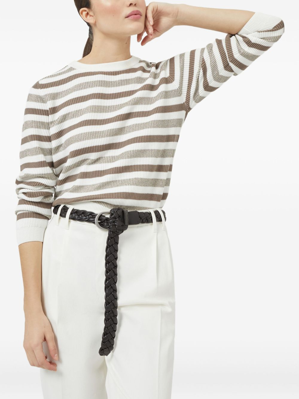 Brunello Cucinelli Women Striped Cotton Crewneck Sweater - 5