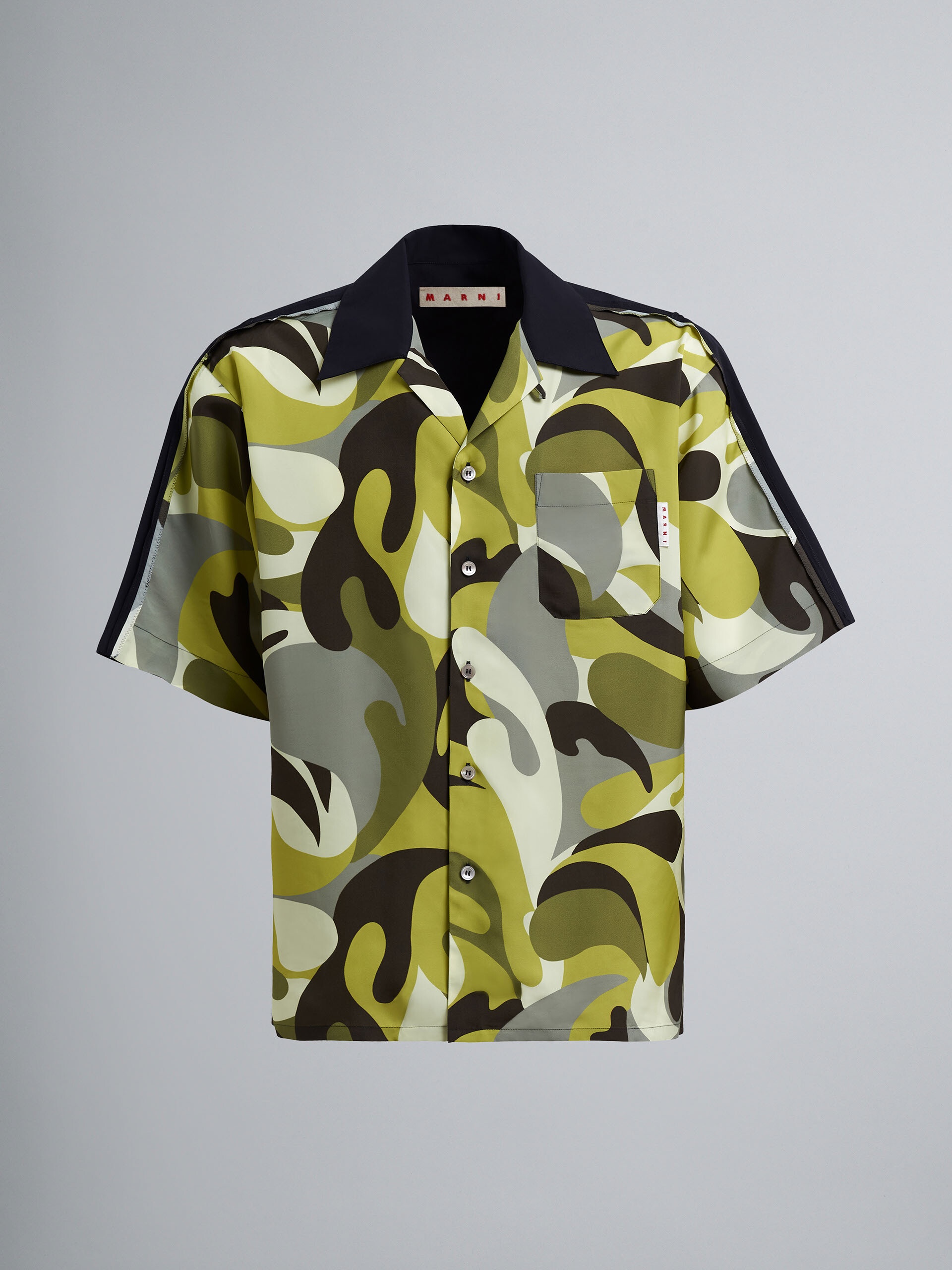 50S CAMO PRINT MIXED MATERIAL BOWLING SHIRT - 1