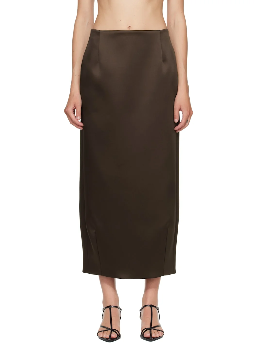 Brown Balloon Column Midi Skirt - 1