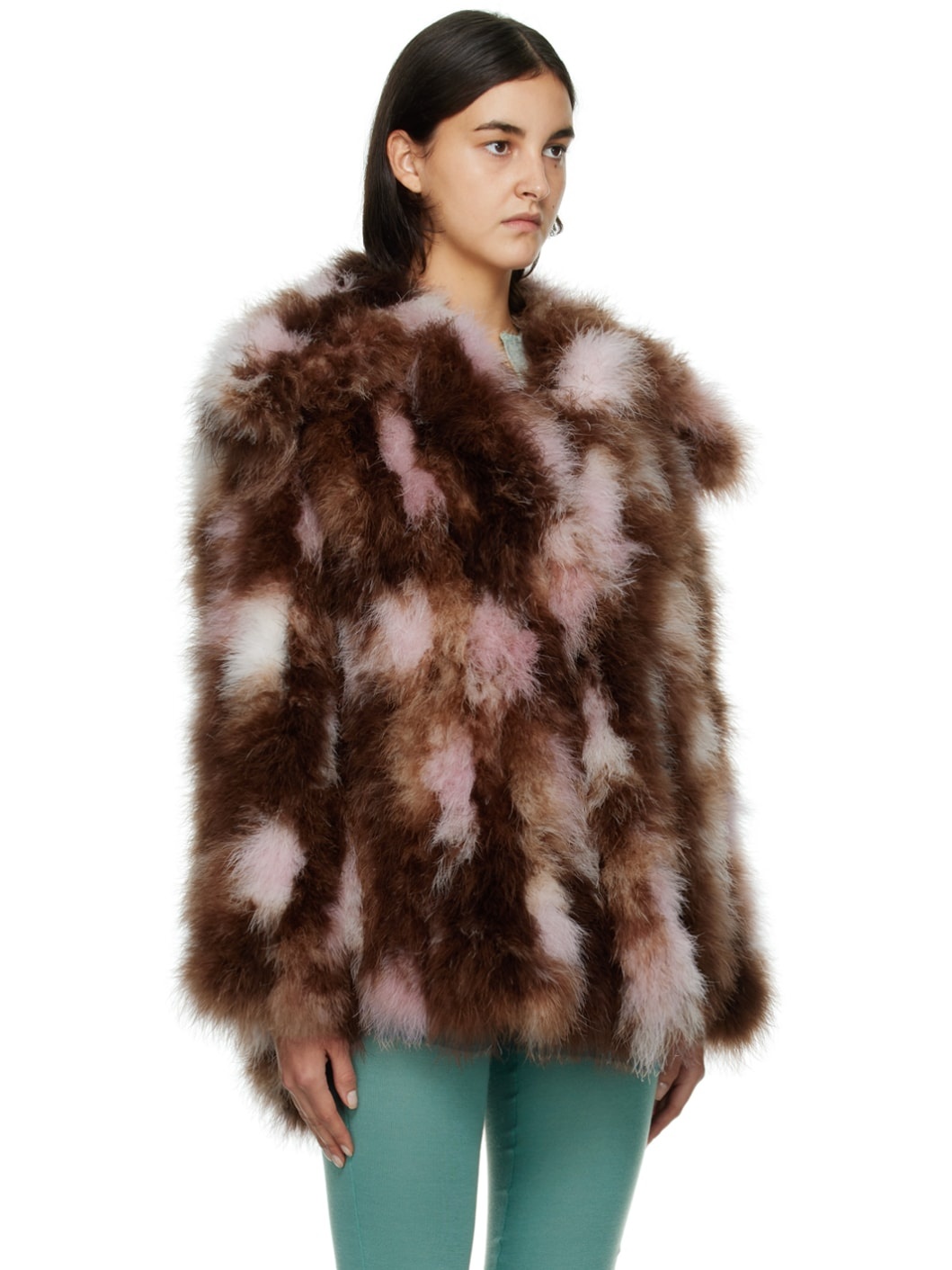 Brown & Pink Genoa Feather Coat - 2