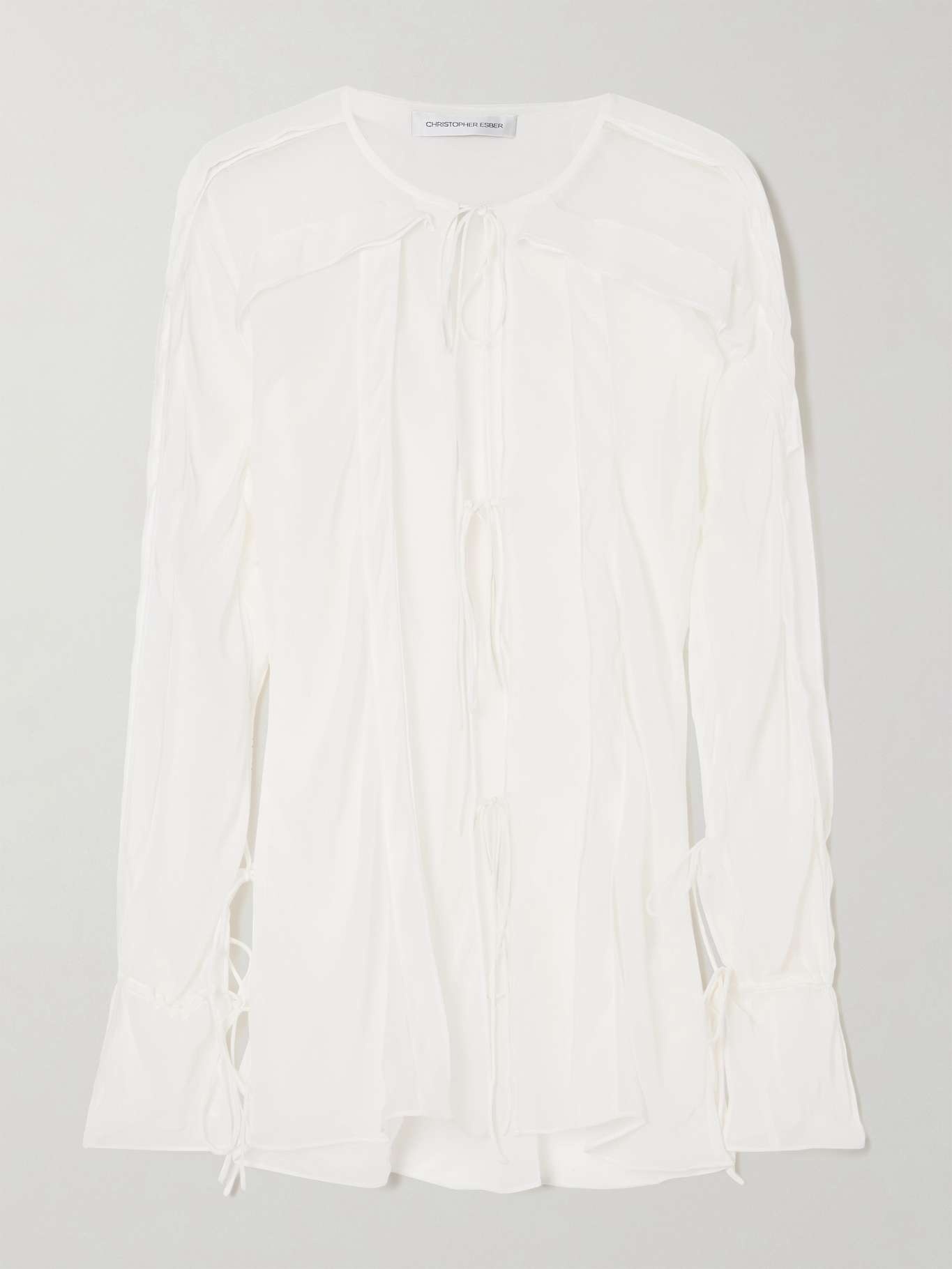 Tie-detailed ruffled silk-chiffon blouse - 1