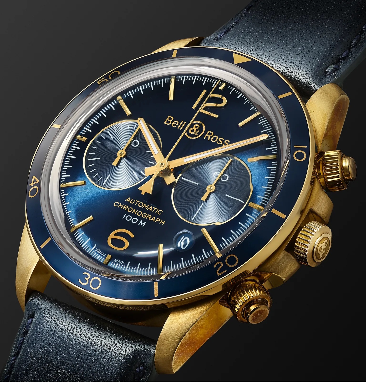 BR V2-94 Aéronavale Limited Edition Automatic Chronograph 41mm Bronze and Leather Watch, Ref No. BRV - 4