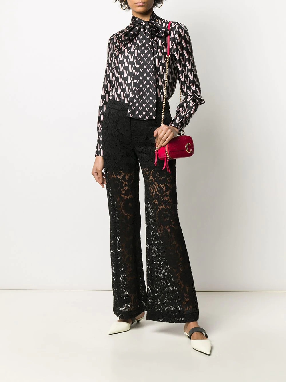 wide-leg lace trousers - 2