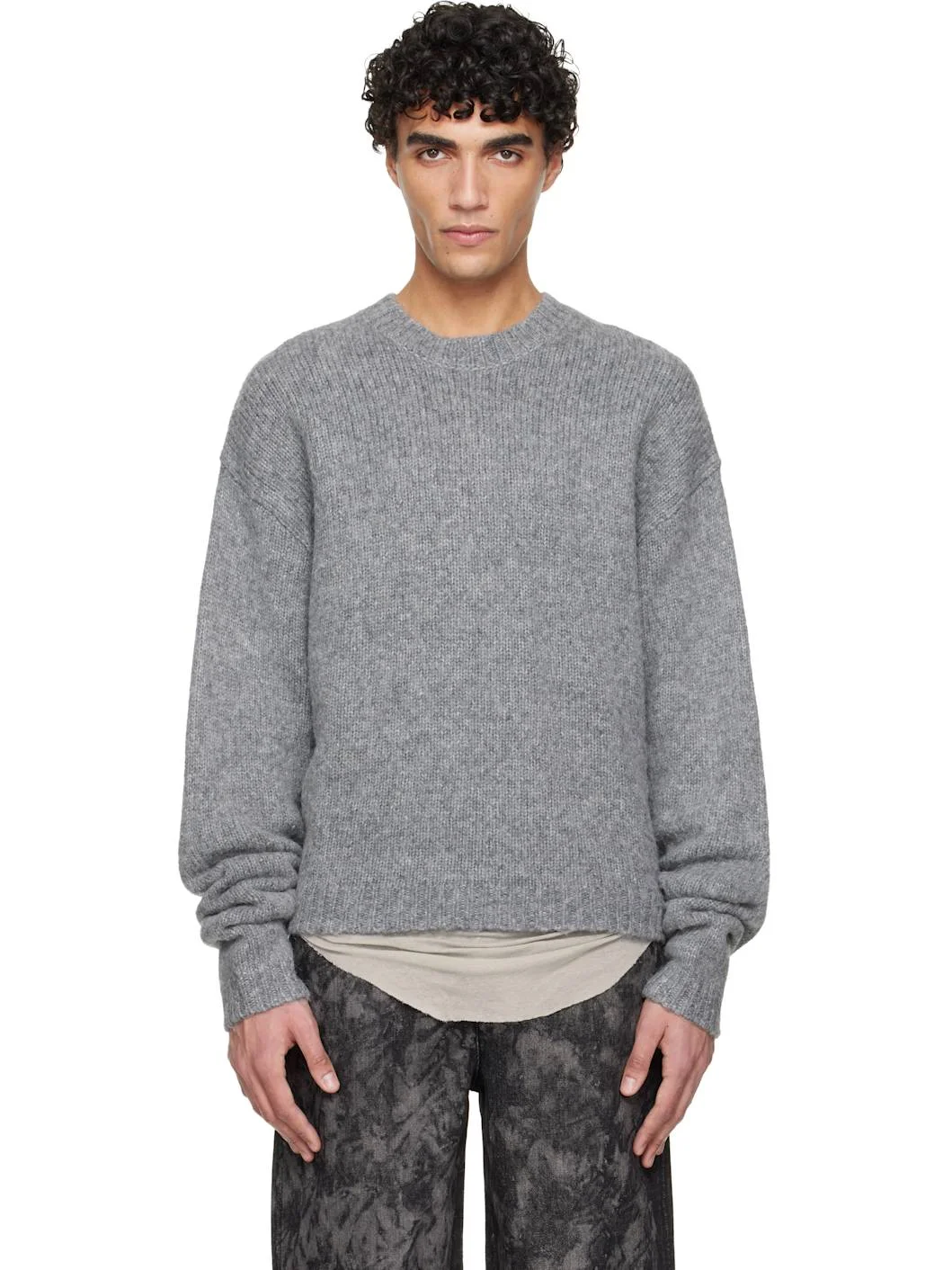 Gray Roan Alpaca Knit Sweater - 1
