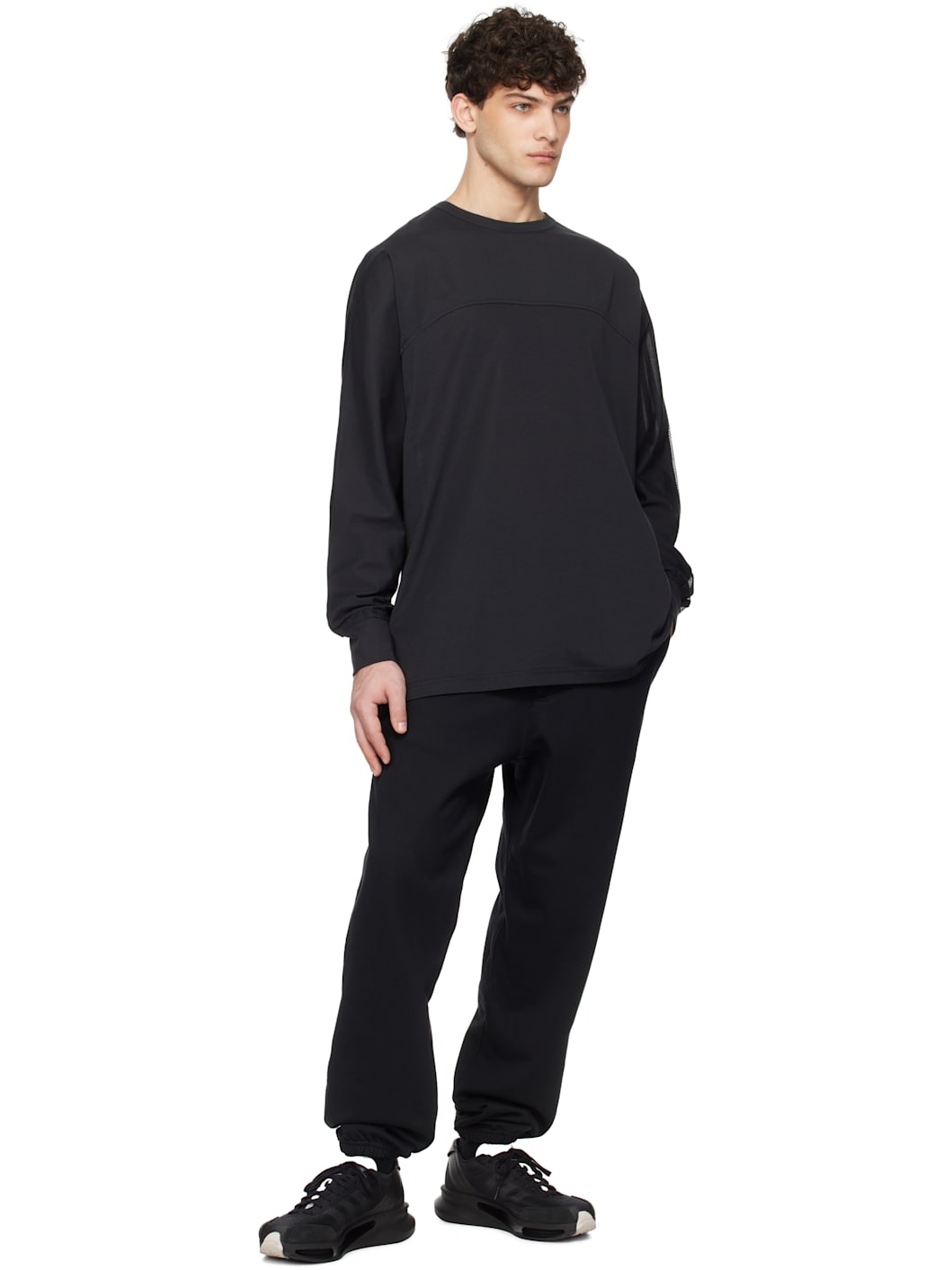 ◆Y-3◆ M MESH LONG SLEEVE TEE BLACK M MESH 3 LS TEE BLACK Y adidas Y-3 Mesh Stripes Long Sleeve Tee - Black | Free