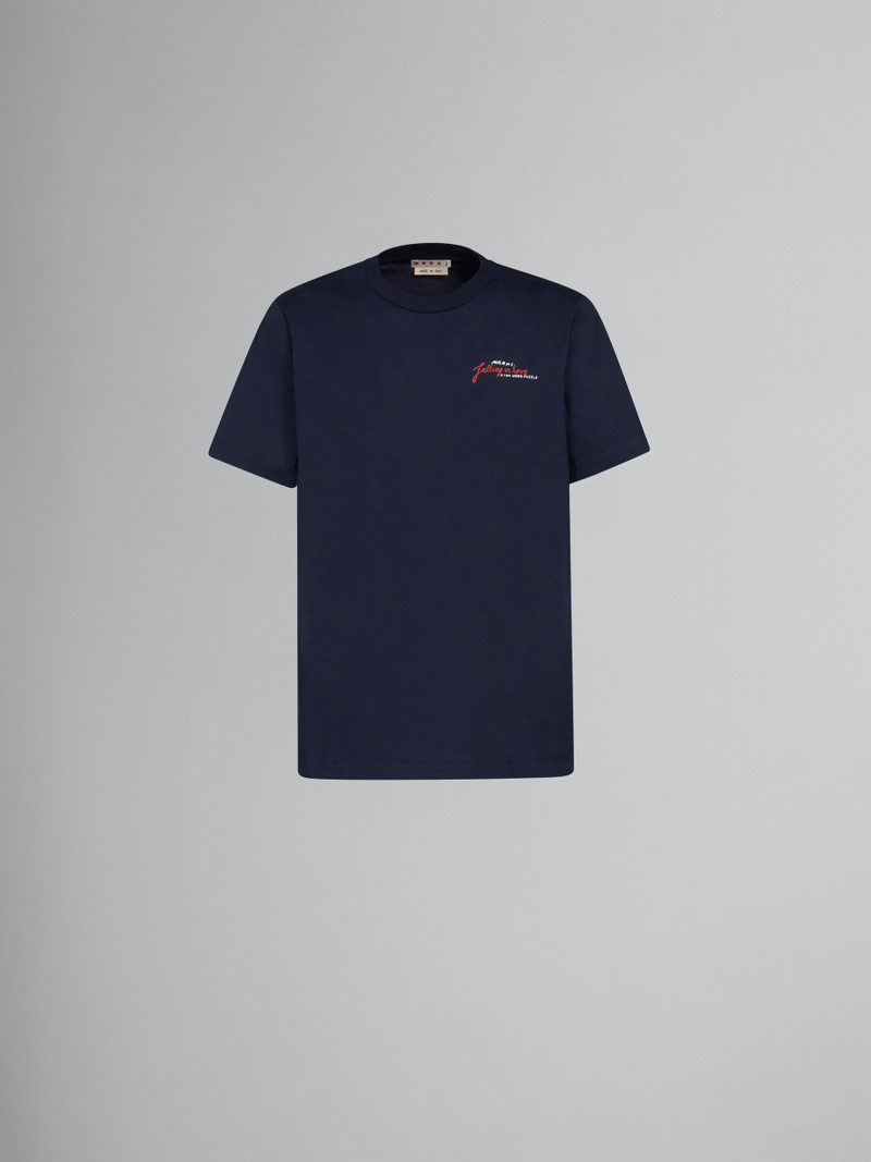 BLUE BIO COTTON T-SHIRT WITH WORDSEARCH PRINT 1