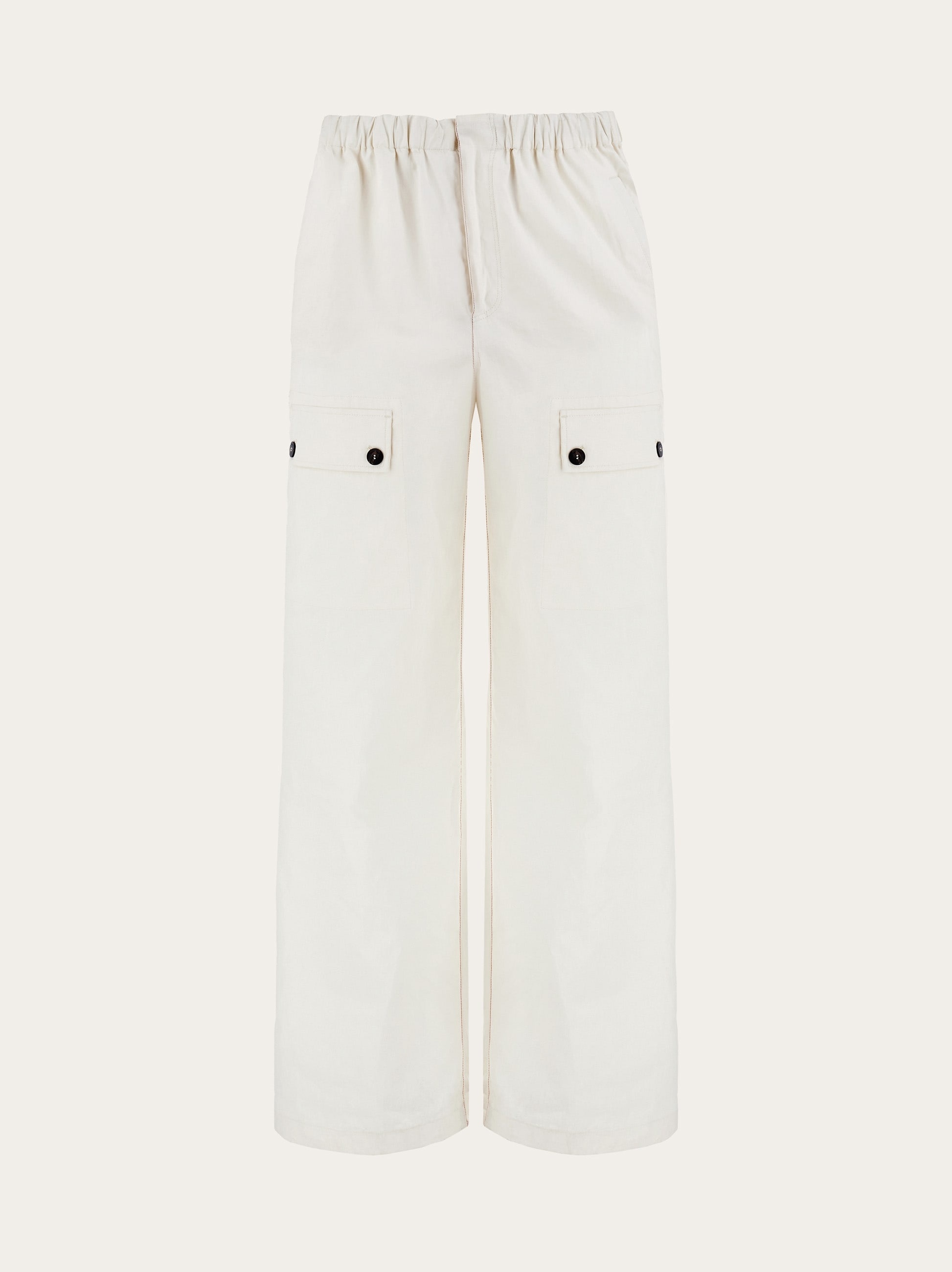 Drawstring linen trouser with applied pockets - 1