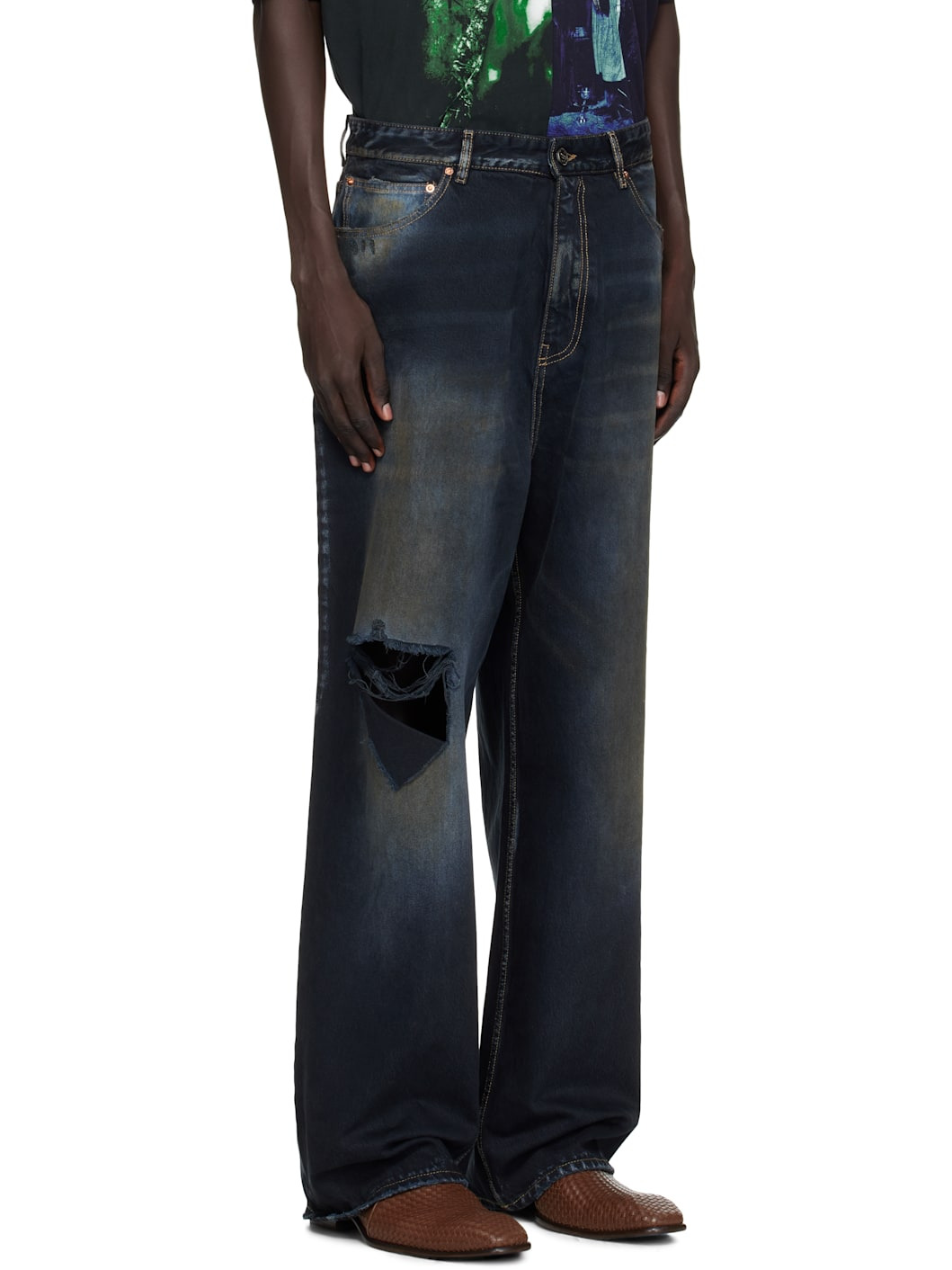 Black Distressed Baggy Jeans - 2