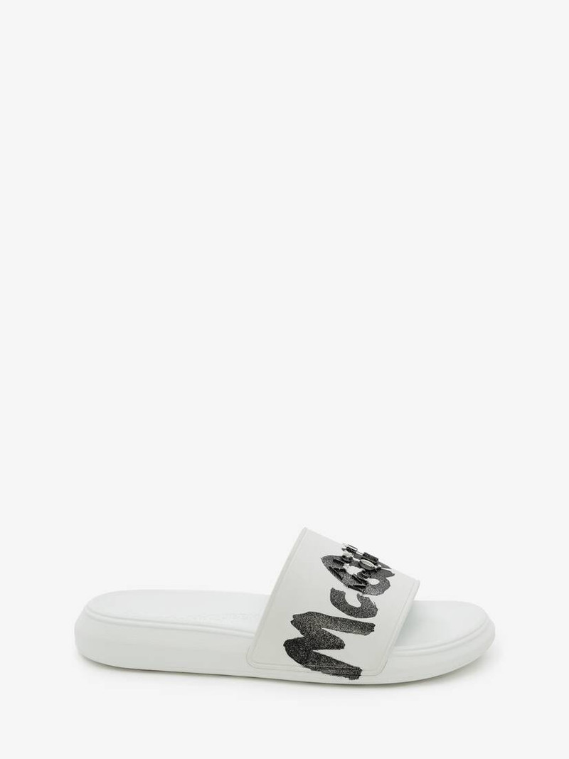 Oversized Rubber Slide in White/black 1