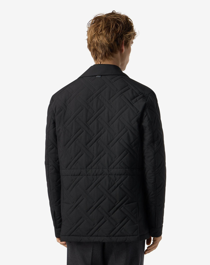 Black technical fabric caban coat with detachable vest 3