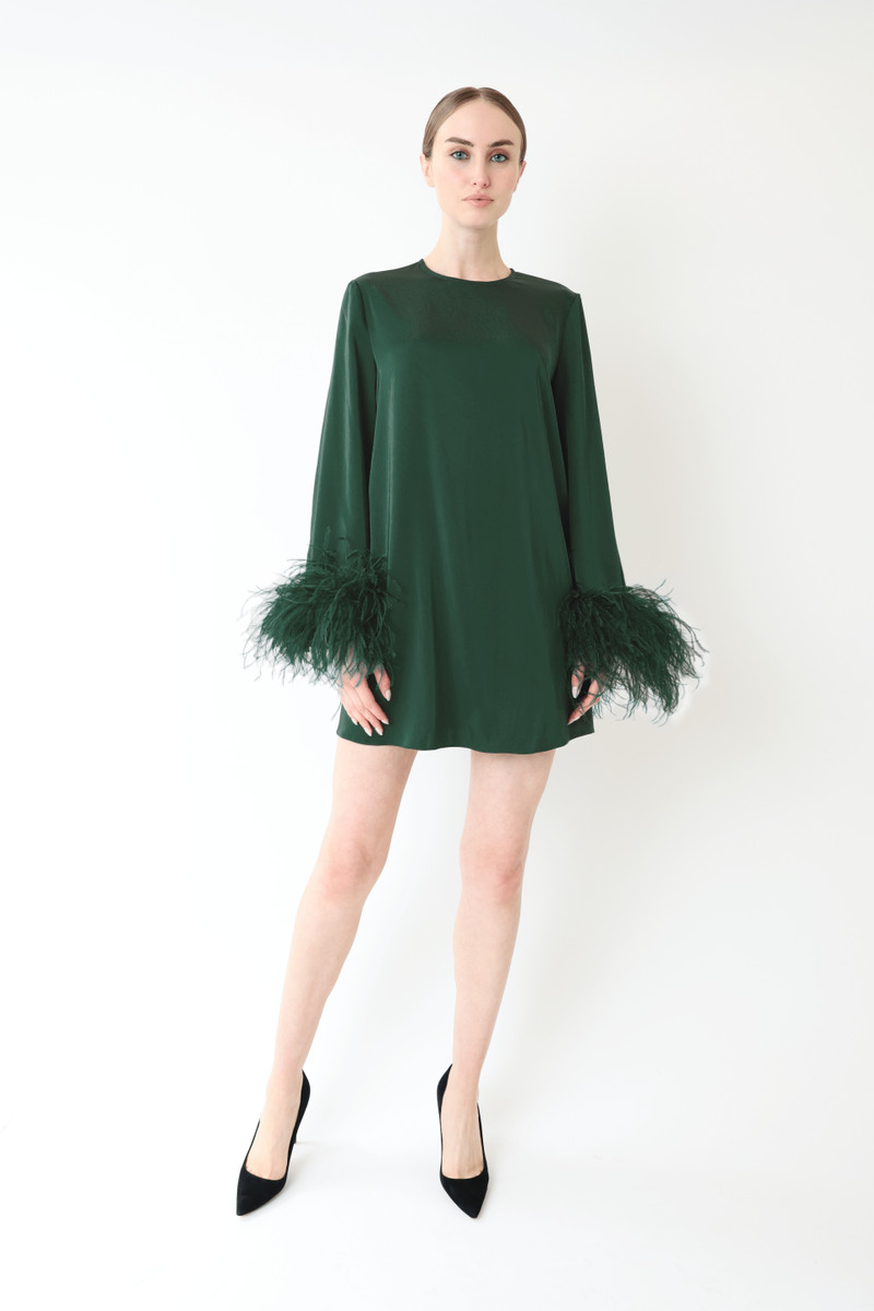 LAPOINTE Lightweight Satin Dress With Feathers outlook